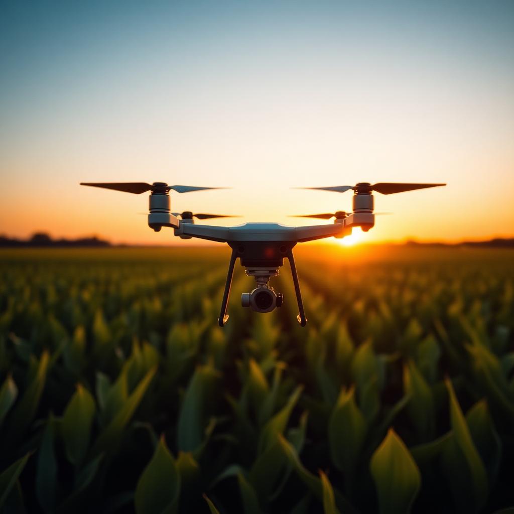 Drone agrícola sobrevoando lavoura